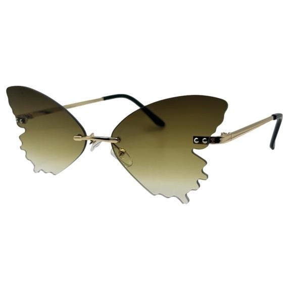 B26-2: DARK Green Butterfly Wing Sunglasses - Picture 3 of 4